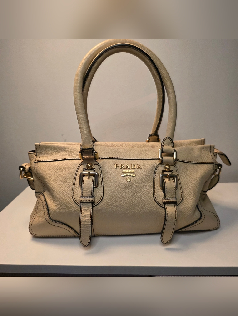 Prada Beige Leather Satchel Bag
